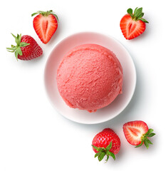 Bowl of strawberry ice cream scoop - obrazy, fototapety, plakaty
