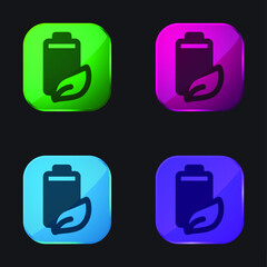 Battery four color glass button icon