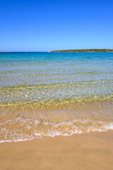 Xifara beach, a small and quiet beach located in Naoussa Bay on Paros island, Cyclades, Greece