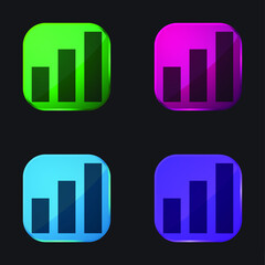 Analysis Bars. Infography four color glass button icon