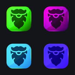 Beard four color glass button icon