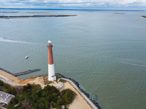 Aerial drone images of the Barnegat Lighthouse on the New Jersey Coast