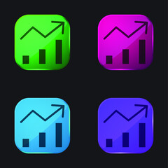 Bar Chart four color glass button icon