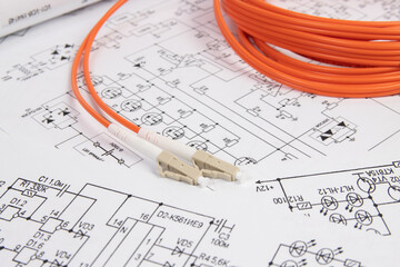 Fiber optic patch cord cable on electrical engineering drawings