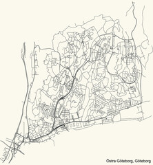 Fototapeta premium Black simple detailed street roads map on vintage beige background of the quarter Östra Göteborg (Eastern Gothenburg) borough of Gothenburg, Sweden