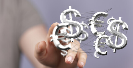 dollar and euro icon in hand 3d