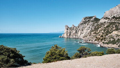 Fototapeta na wymiar National botanical reserve New World, Crimea. Seascape, view of the Blue Bay.