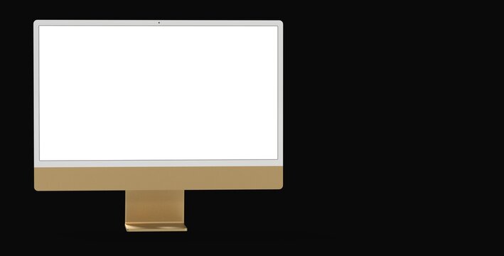 yellow gold Copy of Realistic Computer, 3D Monitor, in Imac style isolated.