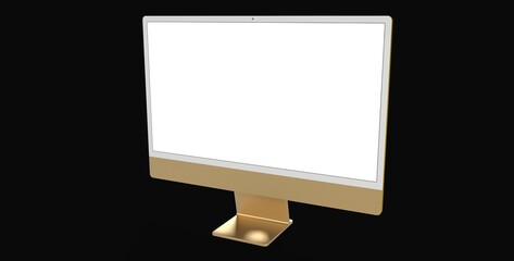 yellow gold Copy of Realistic Computer, 3D Monitor, in Imac style isolated.