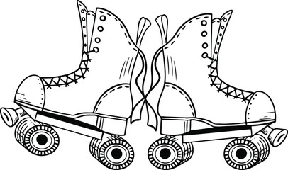 Sports roller skates. Line drawing. Vintage style. Vector graphics