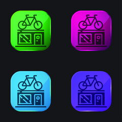 Bike Shop four color glass button icon