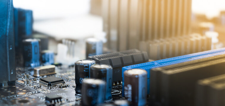 macro microcircuit. electronic city concept. Electronic circuit board close up