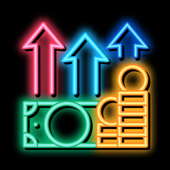 money growth arrows neon light sign vector. Glowing bright icon money growth arrows sign. transparent symbol illustration
