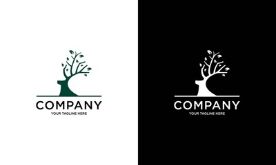 Deer and leaf logo inspiration. Animal or environmental sustainability design template. Vector illustration
