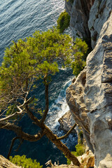 Croatia, Pasjaca beach and cliffs near Dubrovnik. Beautiful landscape taken at sunset. Seaside at sunset time.  