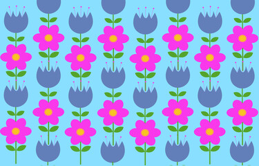 Seamless pattern of colorful cute floral