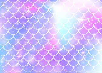 Princess mermaid background with kawaii rainbow scales pattern.
