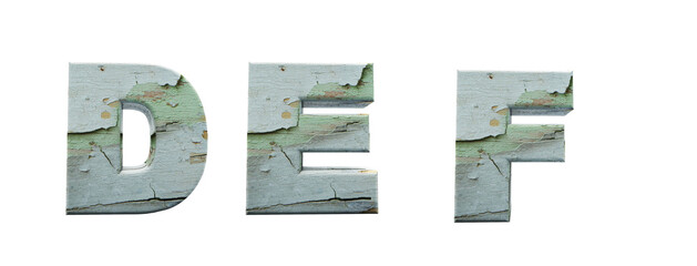 Spoiled, broken wall alphabet. 3D render.Letters D, E, F 