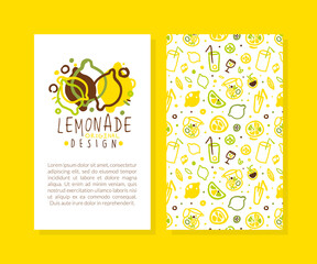Lemonade Card Template with Space for Text, Pure Lemon Original Design Banner, Poster, Packaging Vector Illustration