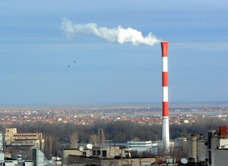 Chimney and smoke of a heating plant in Belgrade