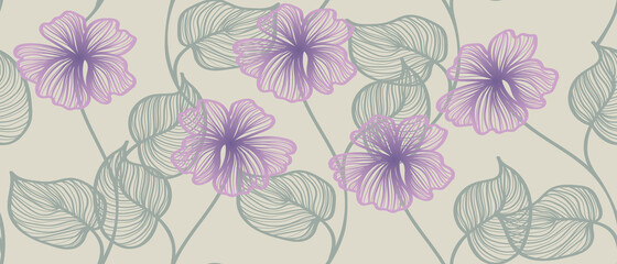 hand drawing flowers and leaves in pastel colors, seamless vector pattern

