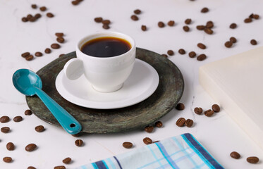 coffee cup with coffee beans