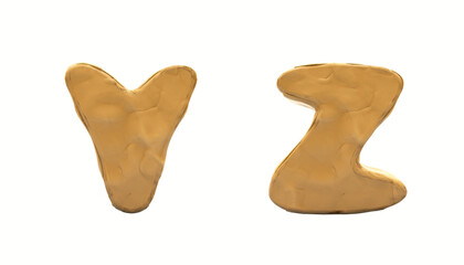 Alphabet from clay, clay. Artistic font in 3d render.Letters Y, Z