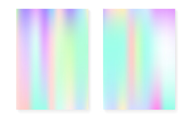 Naklejka premium Holographic cover set with hologram gradient background.