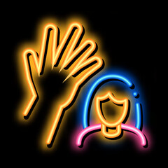 woman hitting neon light sign vector. Glowing bright icon woman hitting sign. transparent symbol illustration