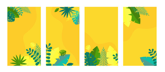 Fototapeta na wymiar Simple Tropical Palm and Motstera Leaves Natural set Background. Vector Illustration