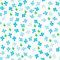 Cute hand drawn flowers on white background. Vector seamless pattern. Fashion print in bright colors. Tiny blue flowers.