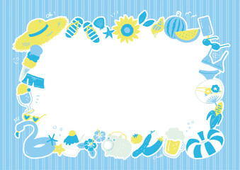 ポップな夏の手描きイラストフレーム【ブルー&times;イエロー】