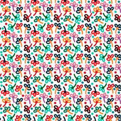Floral seamless pattern with hand drawn flowers. Fshion print. White background, colorful elements. Vector Illustration.