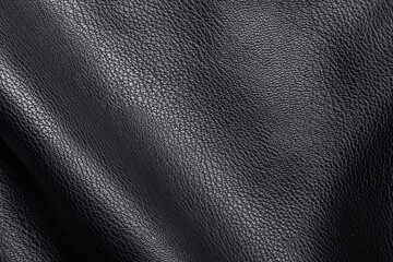 Closeup of black heavy leather material with deep texture, highlights and shade for design, texture background and displacement maps, with large canvas and copy space