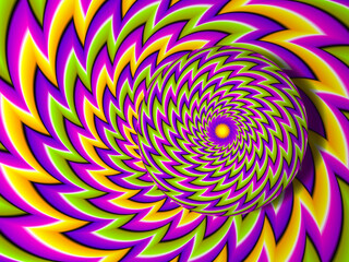 Colorful background with rotating sphere. Spin illusion.