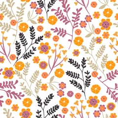 Poster Cute hand drawn flowers on white background. Vector seamless pattern. Fashion print in bright colors.  © NNENASTUDIO