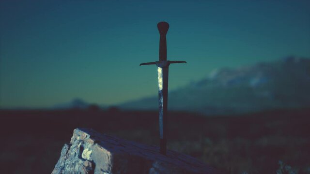 famous sword excalibur of King Arthur in the rock