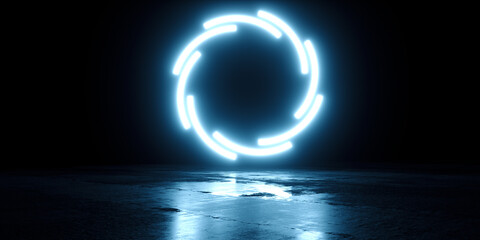 A futuristic portal in the form of a glowing circle. 3d rendering - obrazy, fototapety, plakaty