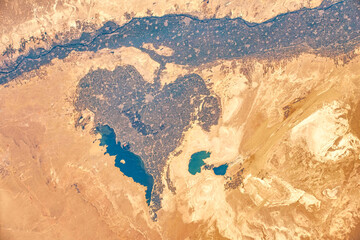 Earth's Crust seen from space.  The ISS flies over Egypt, Saudi Arabia, the Red Sea, and Oman. Elements of this image furnished by NASA
