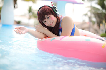 Portrait of Japan anime cosplay girl in pool