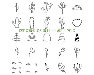 Set of linear icons of trees. Part 3