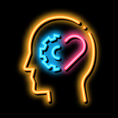 human think about heart health neon light sign vector. Glowing bright icon human think about heart health sign. transparent symbol illustration