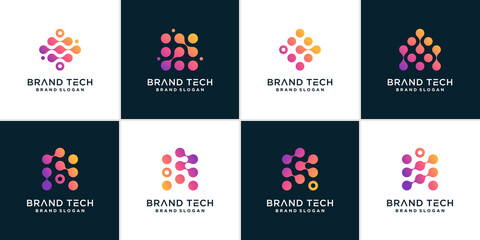 Set of technology logo for computer, data, connection Premium Vector