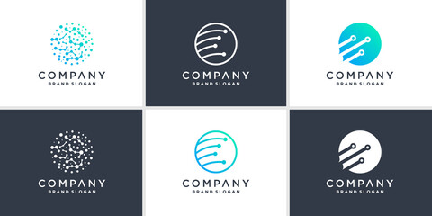 Set of global tech logo template with modern style Premium Vector