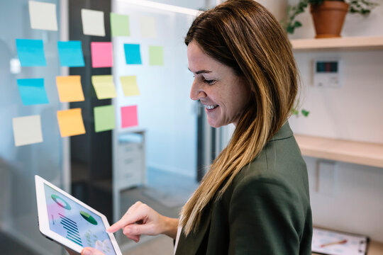 Businesswoman planning strategy over digital tablet while working at office