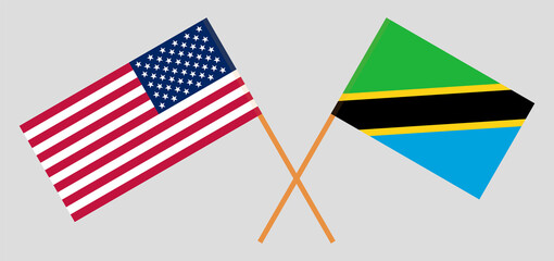 Crossed flags of the USA and Tanzania. Official colors. Correct proportion