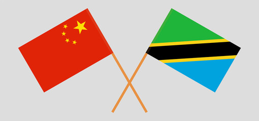 Crossed flags of China and Tanzania. Official colors. Correct proportion