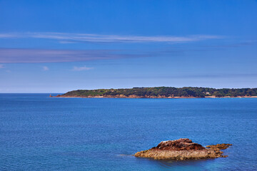 Image of St Aubins Bay, Jersey Channel Islands with Noirmont in the back ground