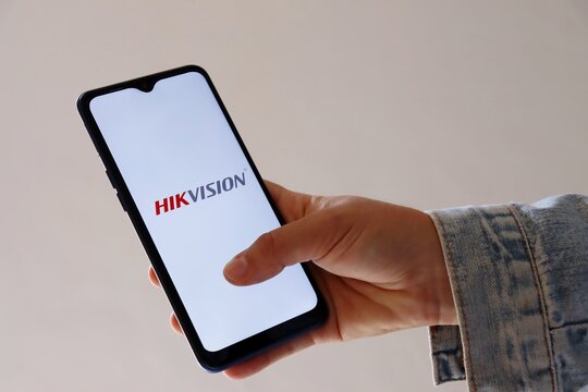 Bahia, Brazil - June 15, 2025: Hikvision logo on smartphone screen. Hikvision is a global company that designs and manufactures security and surveillance products.