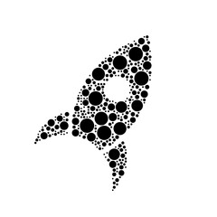 A large rocket symbol in the center made in pointillism style. The center symbol is filled with black circles of various sizes. Vector illustration on white background